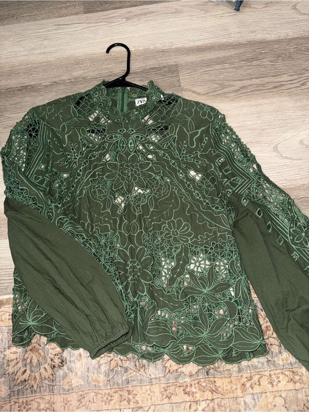 Zara Dark Green Floral Lace Blouse